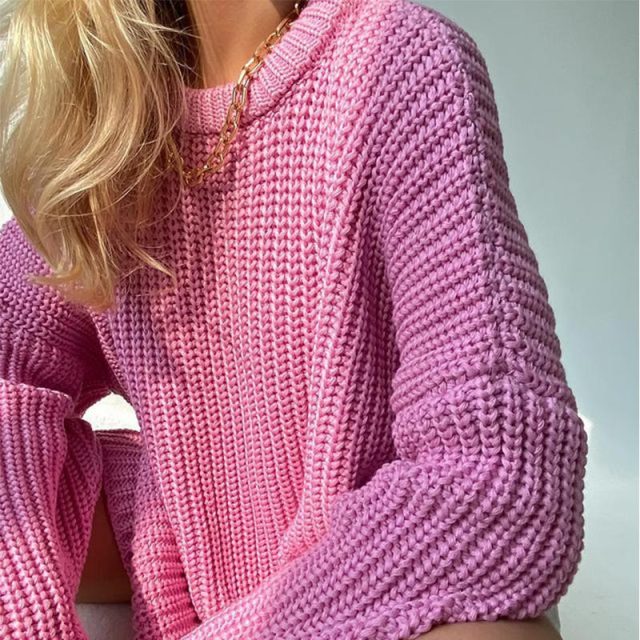 Women Solid Knitted Thickening Oversized Sweater Female Round Neck Long Sleeve Casual Loose Pullovers Top 2021 Autumn Winter