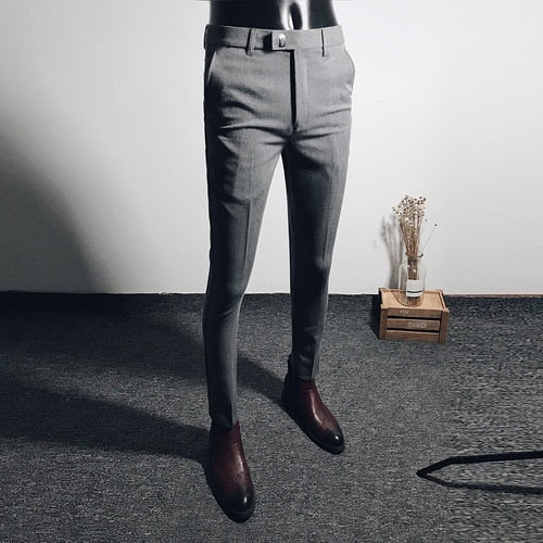 2021 New Slim Men's Pants Stretch Trousers Men Sunmmer High Quality Classic Solid Color Business Casual Wear Formal Suit Pants