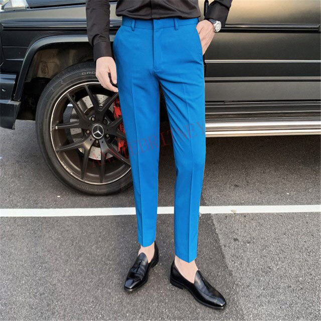 2021 Fashion Men White Suit Pants Custom Oversize Men Slim Fit Trousers Prom Dress Royal Blue Men's Pants