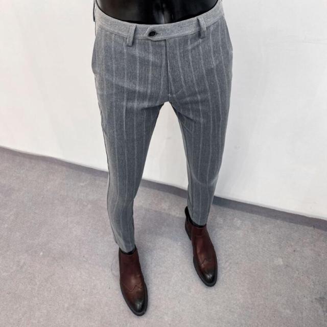 2021 Fashion Striped Suit Pants Man Slim Fit Skinny High Quality Pants Men Office Party Pants Men's Business Casual Formal Pants